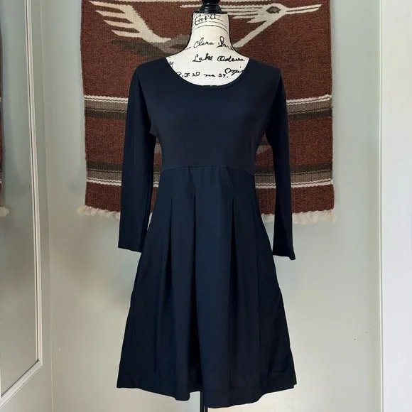 COS Pleated Cotton Scoop Neck 3/4 Sleeve Dress - Picture 1 of 9